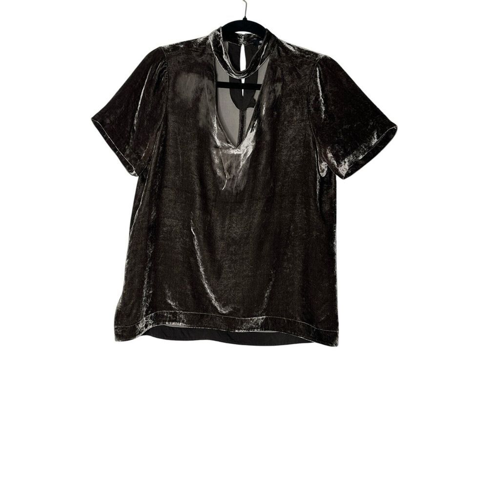 Madewell‎ Top Womens Small Brown Choker Velvet Short Sleeve Office Formal Party